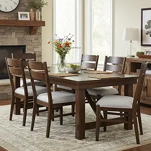 COLAMY ALVA Wooden Dining Chairs Set of 6 - Modern Farmhouse Ladder Back with Fabric Seat