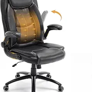 Ergonomic PU Leather Office Chair with Flip-Up Armrests & Reclining Back