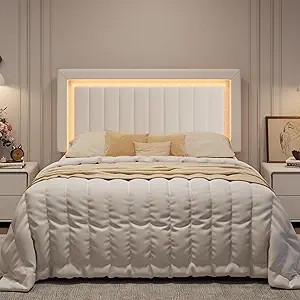SHA CERLIN Full Size LED Velvet Bed Frame - Adjustable Tufted Headboard