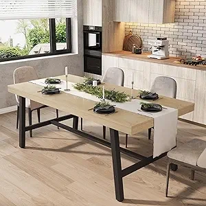 78.7" Rustic Farmhouse Dining Table for 6-8 People | Industrial Wood Kitchen Table with Metal Frame