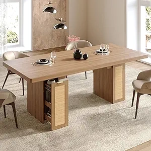 78.7" Farmhouse Dining Table for 6-8 People with Hidden Storage Drawers
