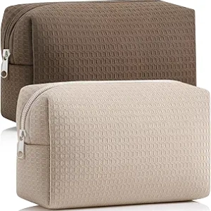 2-Pack Holiday Makeup Bags for Women | Portable Waffle Toiletry Organizer with Zipper