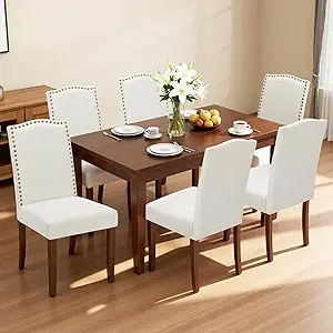 NEWBULIG Dining Chairs Set of 6 - Modern Kitchen Chairs with Wooden Legs & Padded Seats