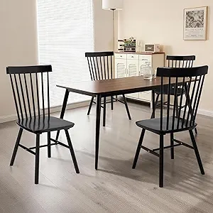 Windsor Dining Chairs Set of 4 - Farmhouse Black Wood Kitchen Chairs