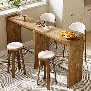 78.74" Narrow Bar Table - Extra Long High Top Dining Table with Iron Footrest