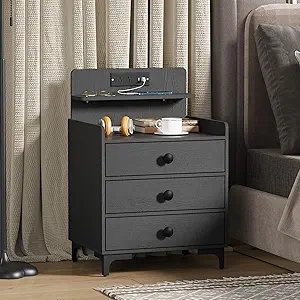 Rreyet Nightstand with Charging Station & USB Ports - 3 Drawer Bedside Table