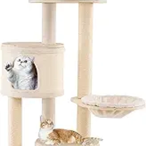 60 Inch Wooden Cat Tree Tower with Sisal Scratching Posts & Condos