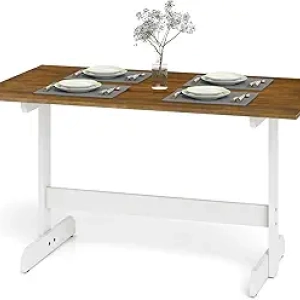55-Inch Farmhouse Dining Table for 4-6 | Rubber Wood Kitchen Table with H-Leg Base